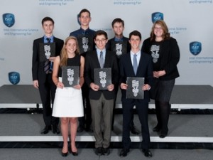 Students pose with awards at Intel fair