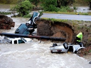 Cars caught in flood