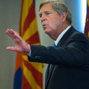 Secretary of Agriculture Tom Vilsack speaking to a crowd at a USDA Fall Forum hosted by ASU