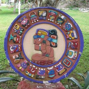 Colorful Mayan calendar in a park